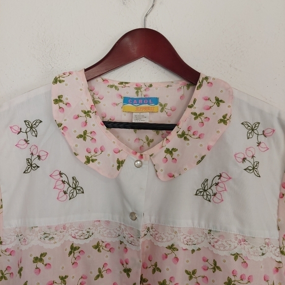 Carol Express Women’s Snap Button Embroidered Yoke Duster House Dress Pink - Picture 4 of 10